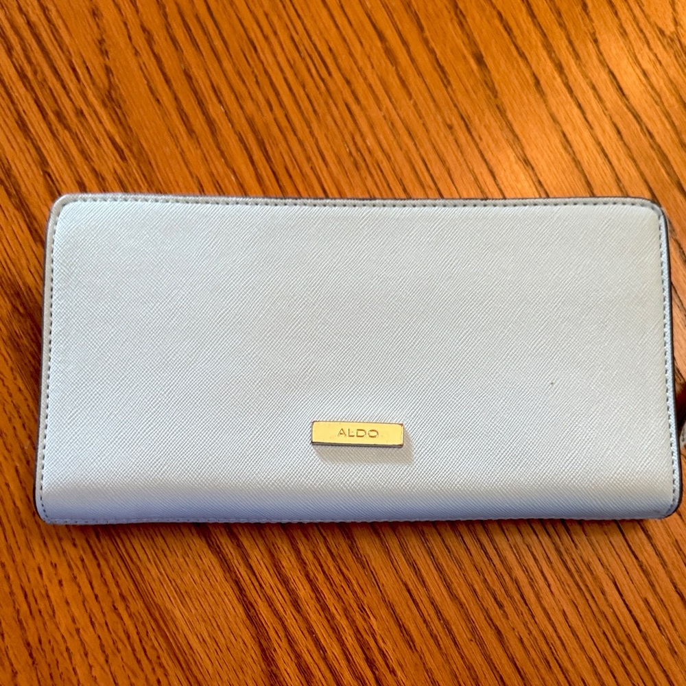 ALDO Pale Blue Saffiano Zip-Around Wallet